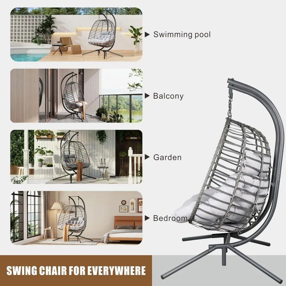 Double Hanging Egg Chair wth Stand, Patio Hammock Swing Chair with Cushion Loveseat for Bedroom, Balcony, Garden, Indoor,